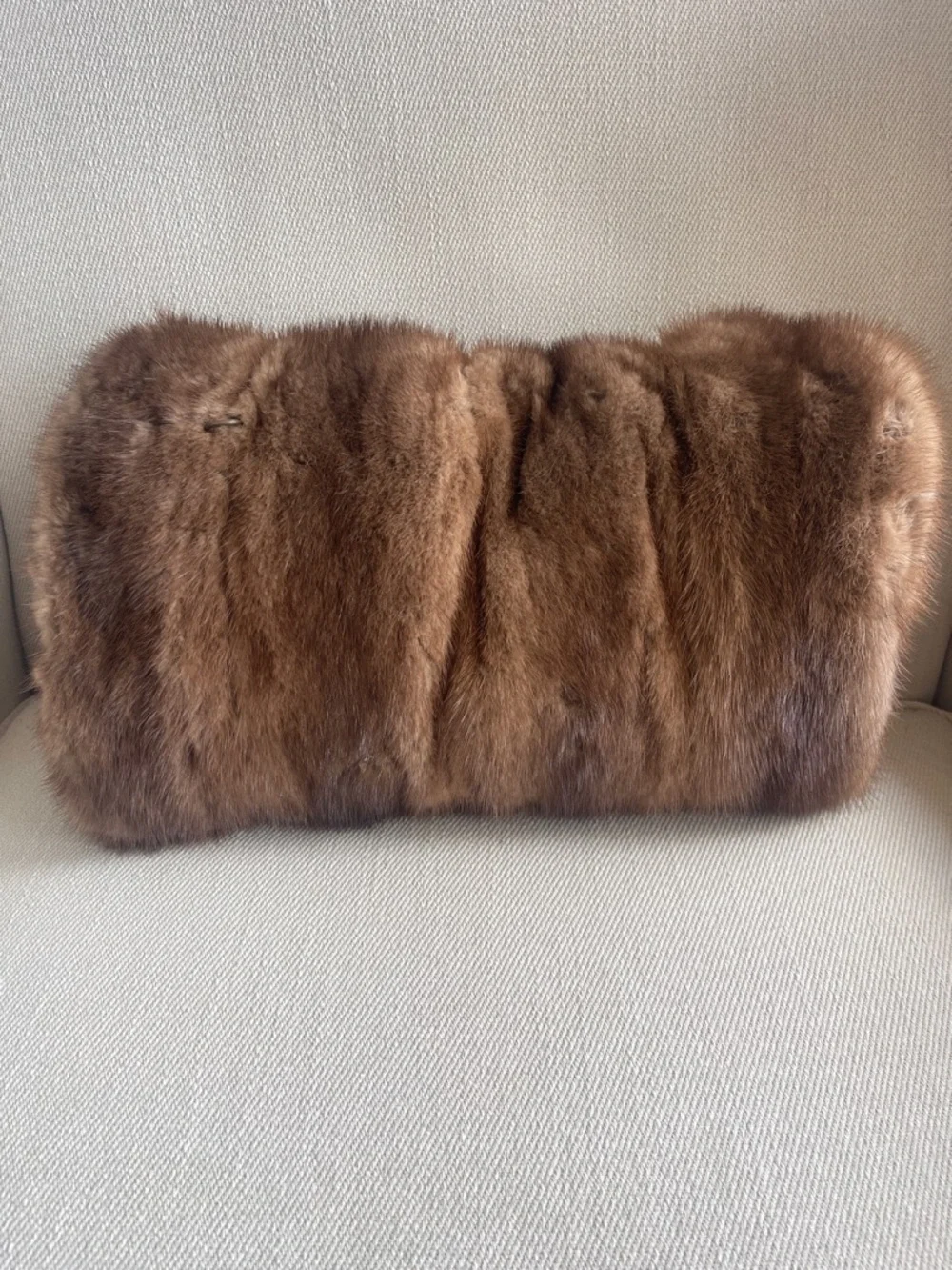 VINTAGE | Genuine Mink Fur Muff Hand Warmer Navy Lining - Picture 2 of 6
